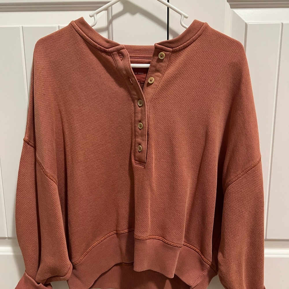 American Eagle Quarter Button Crew Sweatshirt